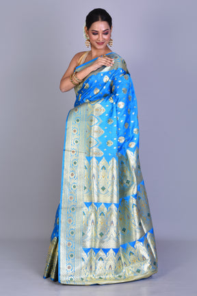 Blue Meenakari Banarasi Saree with Blouse Piece - Keya Seth Exclusive