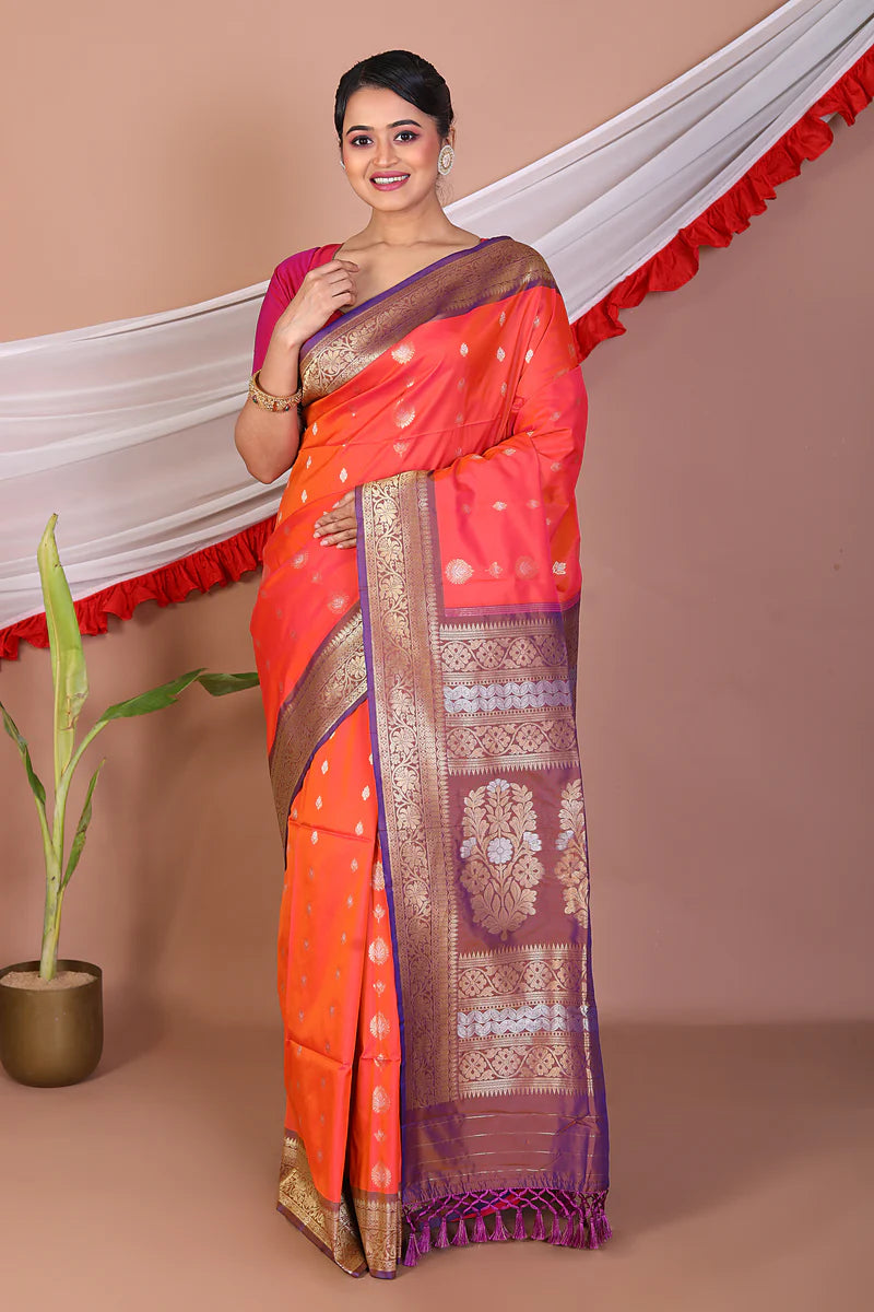 Orange Blended Bangalore Silk Saree - Keya Seth Exclusive