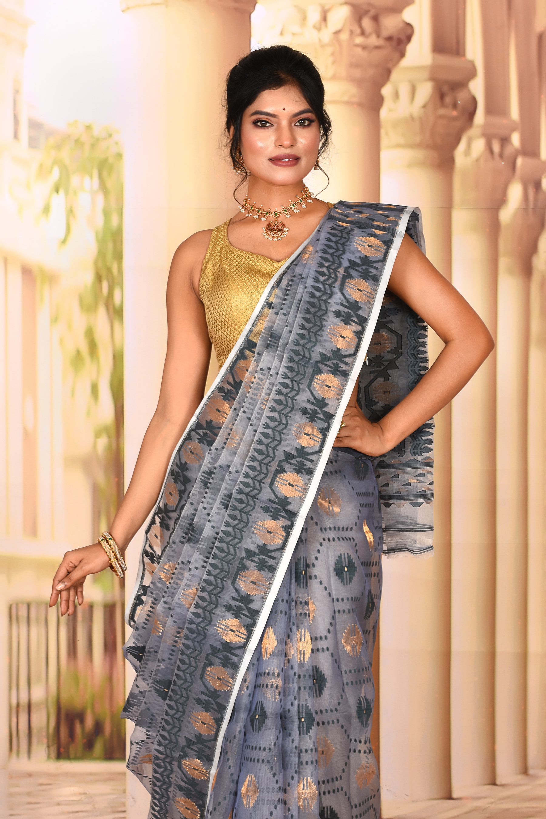 Elegant Grey Muslin Saree - Keya Seth Exclusive