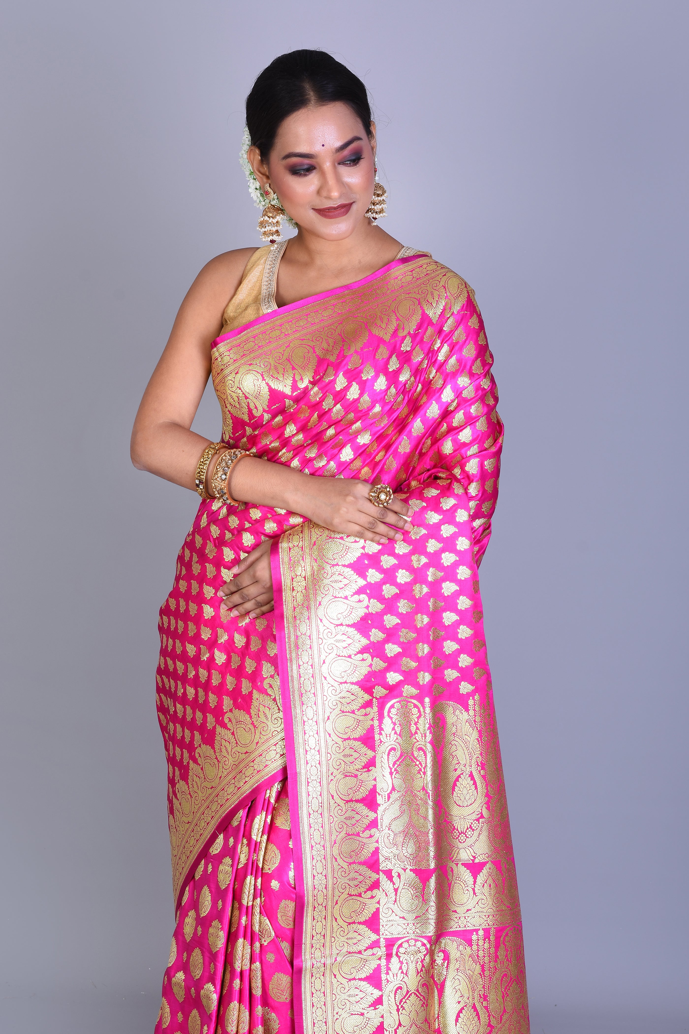 Rani Patli Pallu Banarasi Saree with Blouse Piece - Keya Seth Exclusive