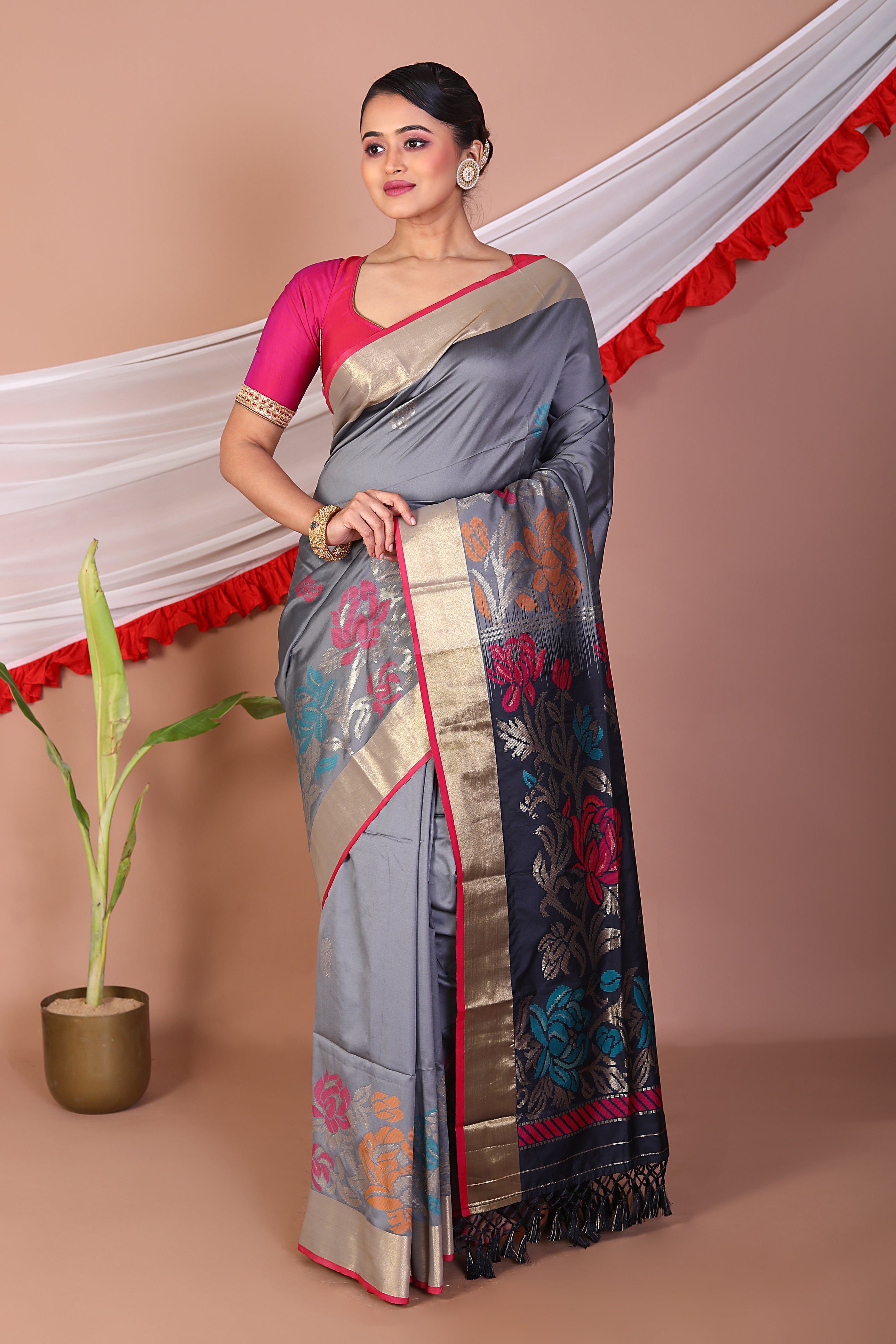 Grey Blended Bangalore Silk Saree - Keya Seth Exclusive