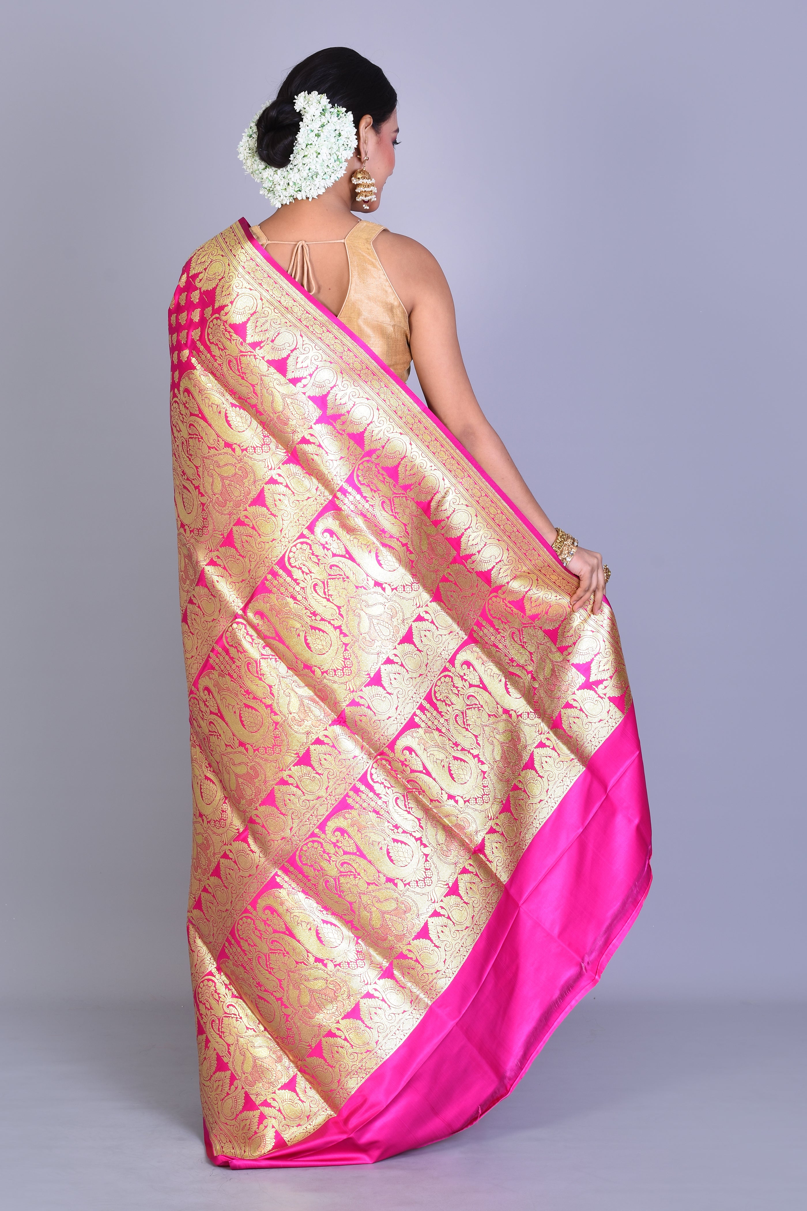 Rani Patli Pallu Banarasi Saree with Blouse Piece - Keya Seth Exclusive