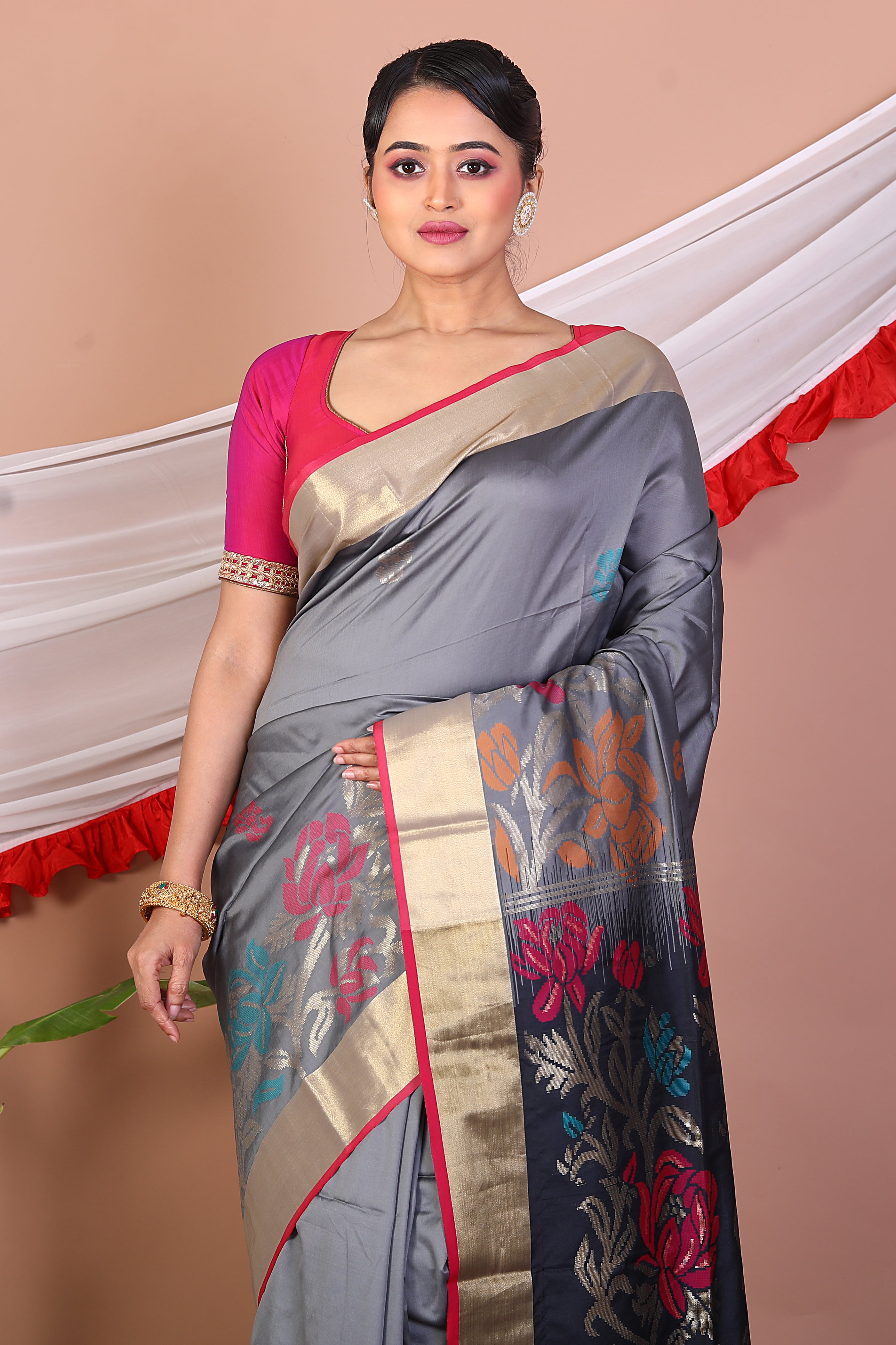 Grey Blended Bangalore Silk Saree - Keya Seth Exclusive