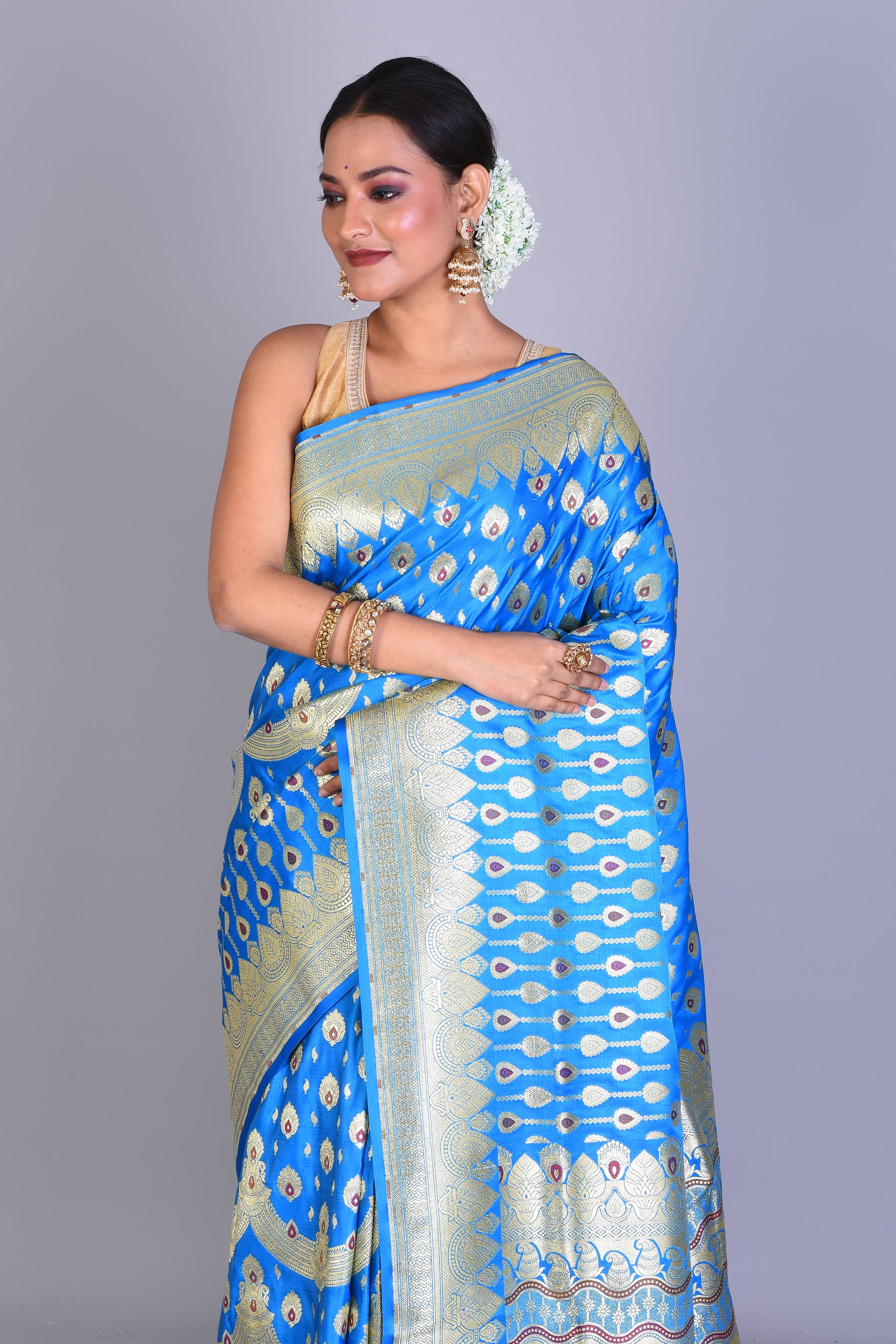 Blue Meenakari Banarasi Saree with Blouse Piece - Keya Seth Exclusive