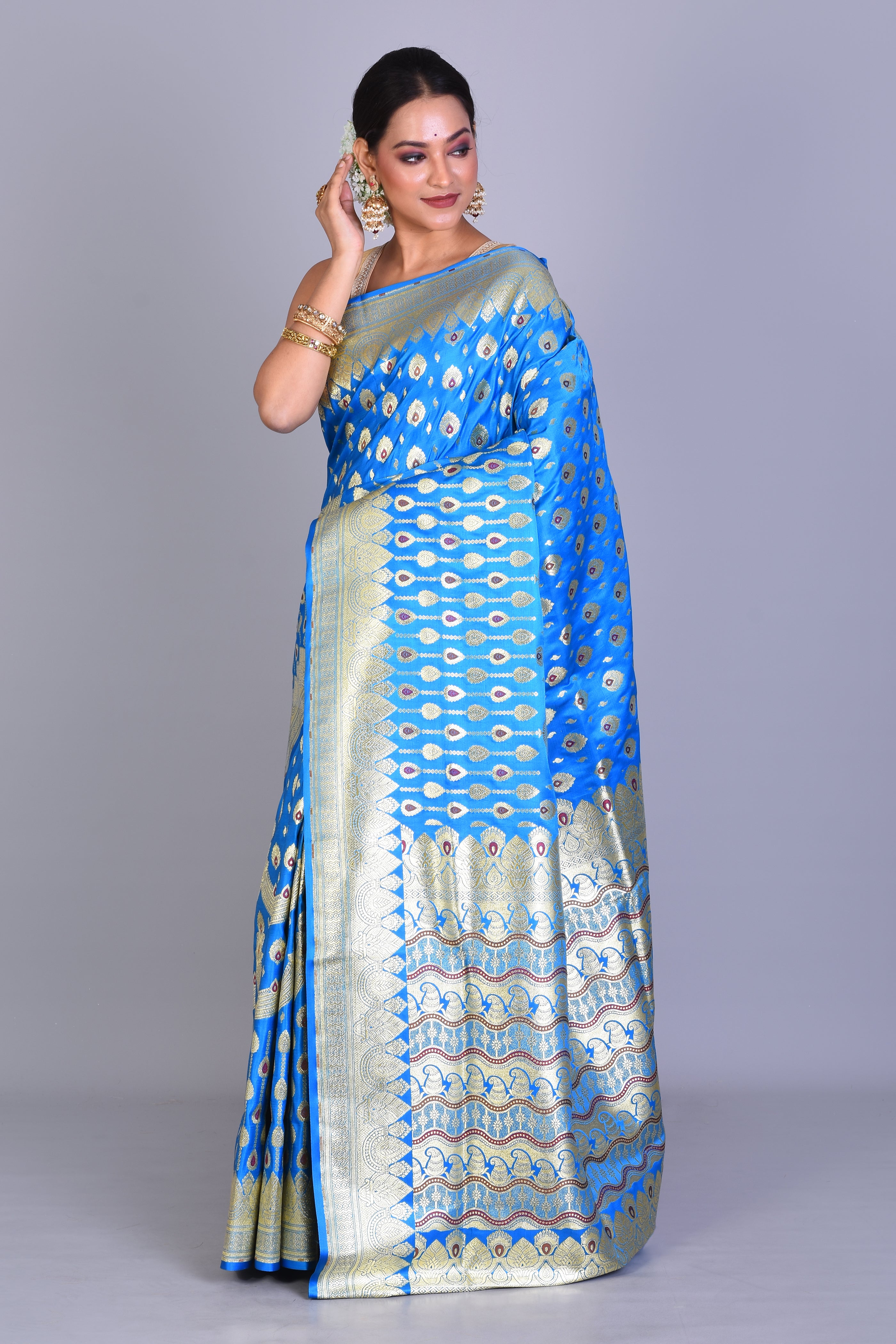 Blue Meenakari Banarasi Saree with Blouse Piece - Keya Seth Exclusive