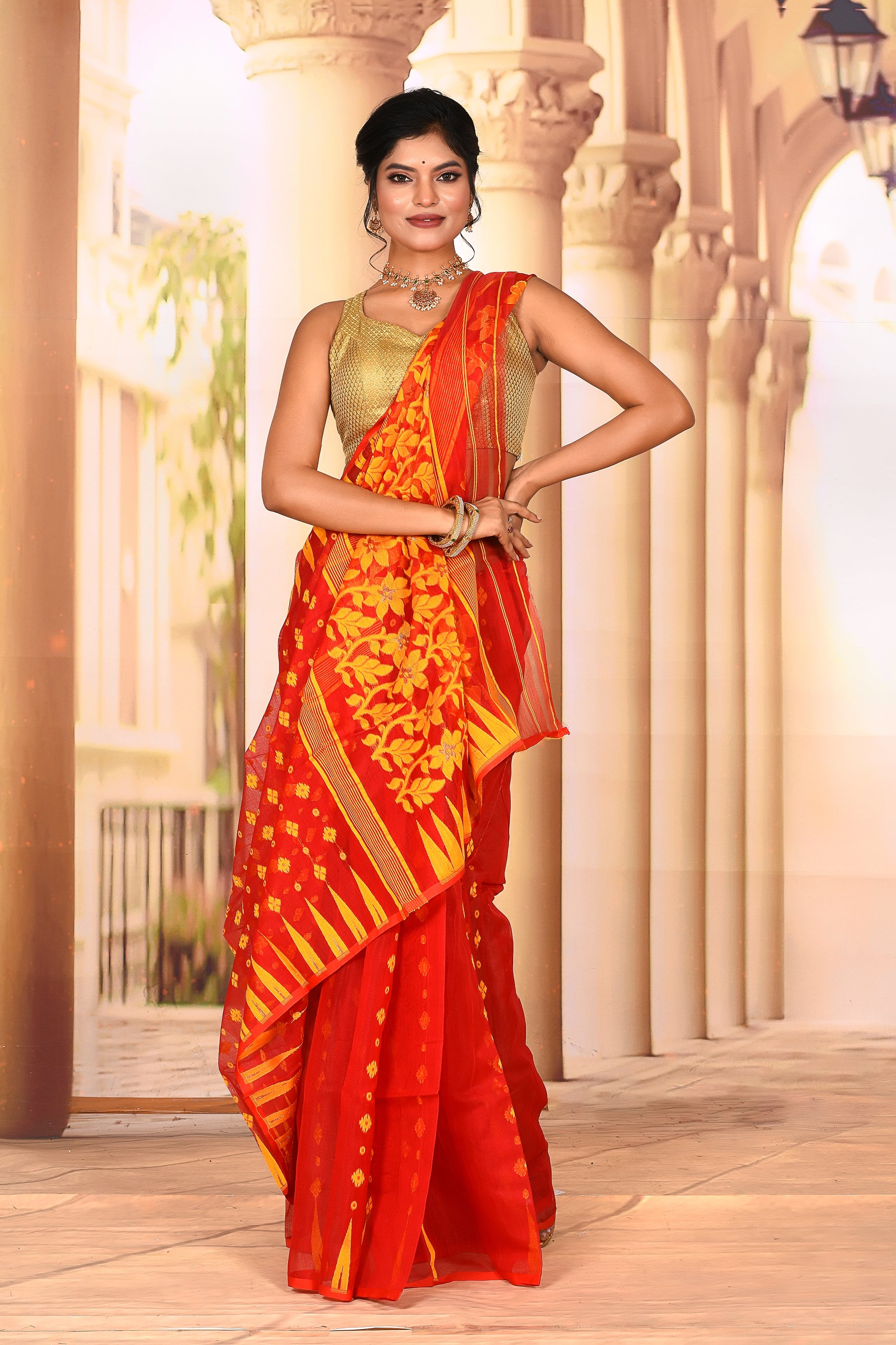 Lightweight Red Jamdani Saree - Keya Seth Exclusive