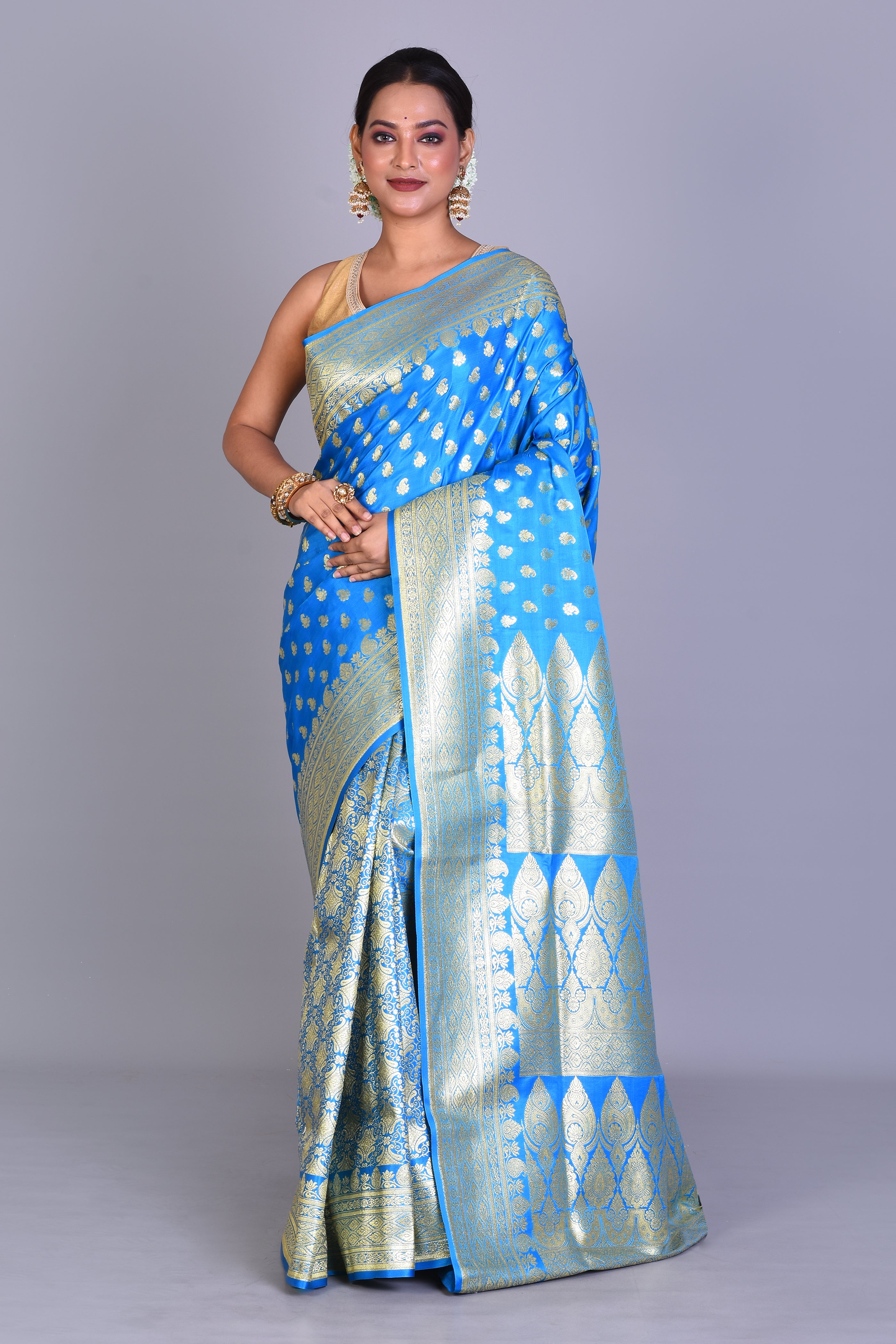 Blue Patli Pallu Banarasi Saree with Blouse Piece - Keya Seth Exclusive