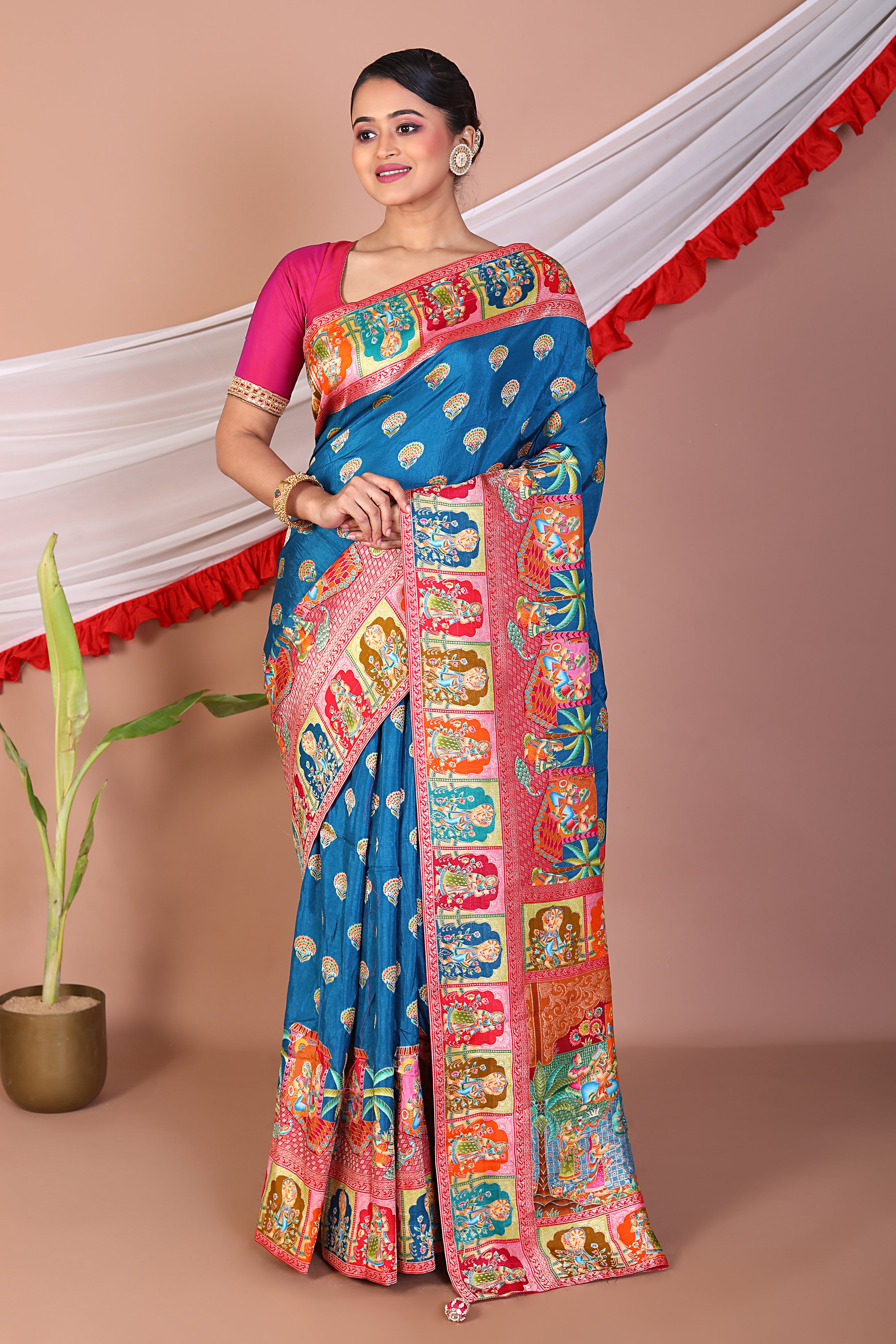 Blue Printed Silk Saree - Keya Seth Exclusive