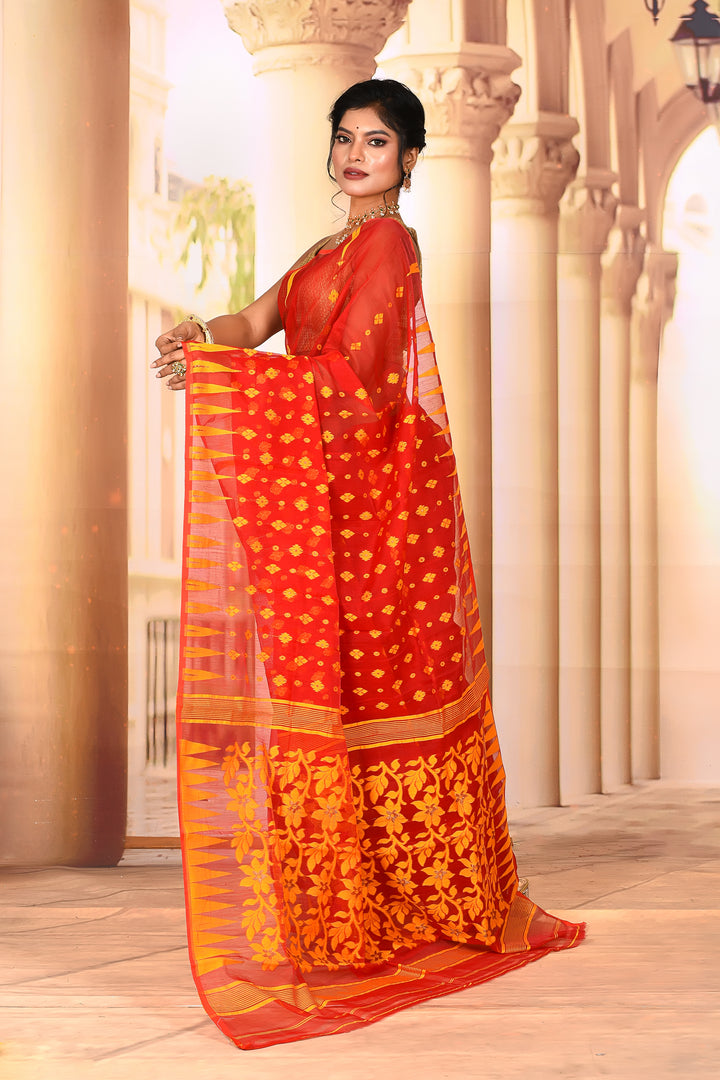 Lightweight Red Jamdani Saree - Keya Seth Exclusive