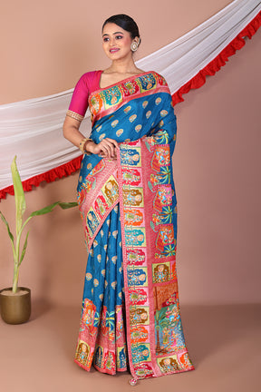 Blue Printed Silk Saree - Keya Seth Exclusive