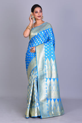 Blue Patli Pallu Banarasi Saree with Blouse Piece - Keya Seth Exclusive