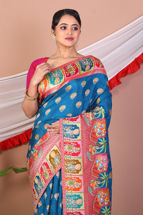 Blue Printed Silk Saree - Keya Seth Exclusive