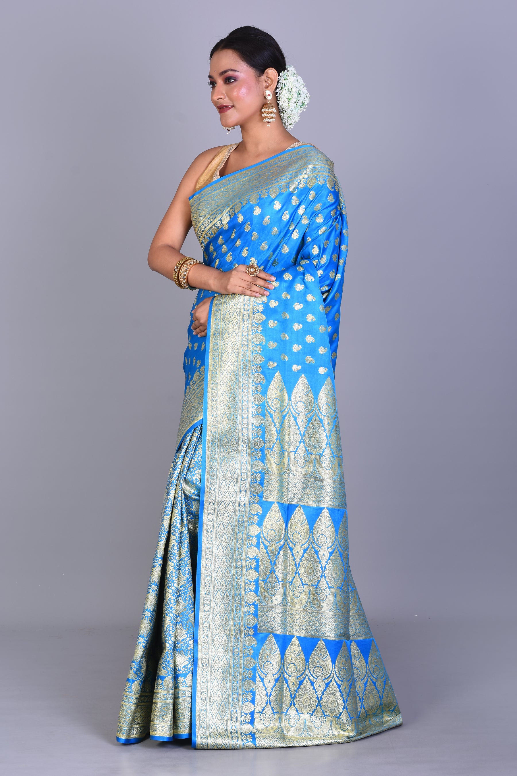 Blue Patli Pallu Banarasi Saree with Blouse Piece - Keya Seth Exclusive