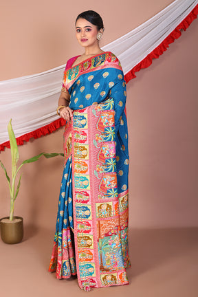 Blue Printed Silk Saree - Keya Seth Exclusive