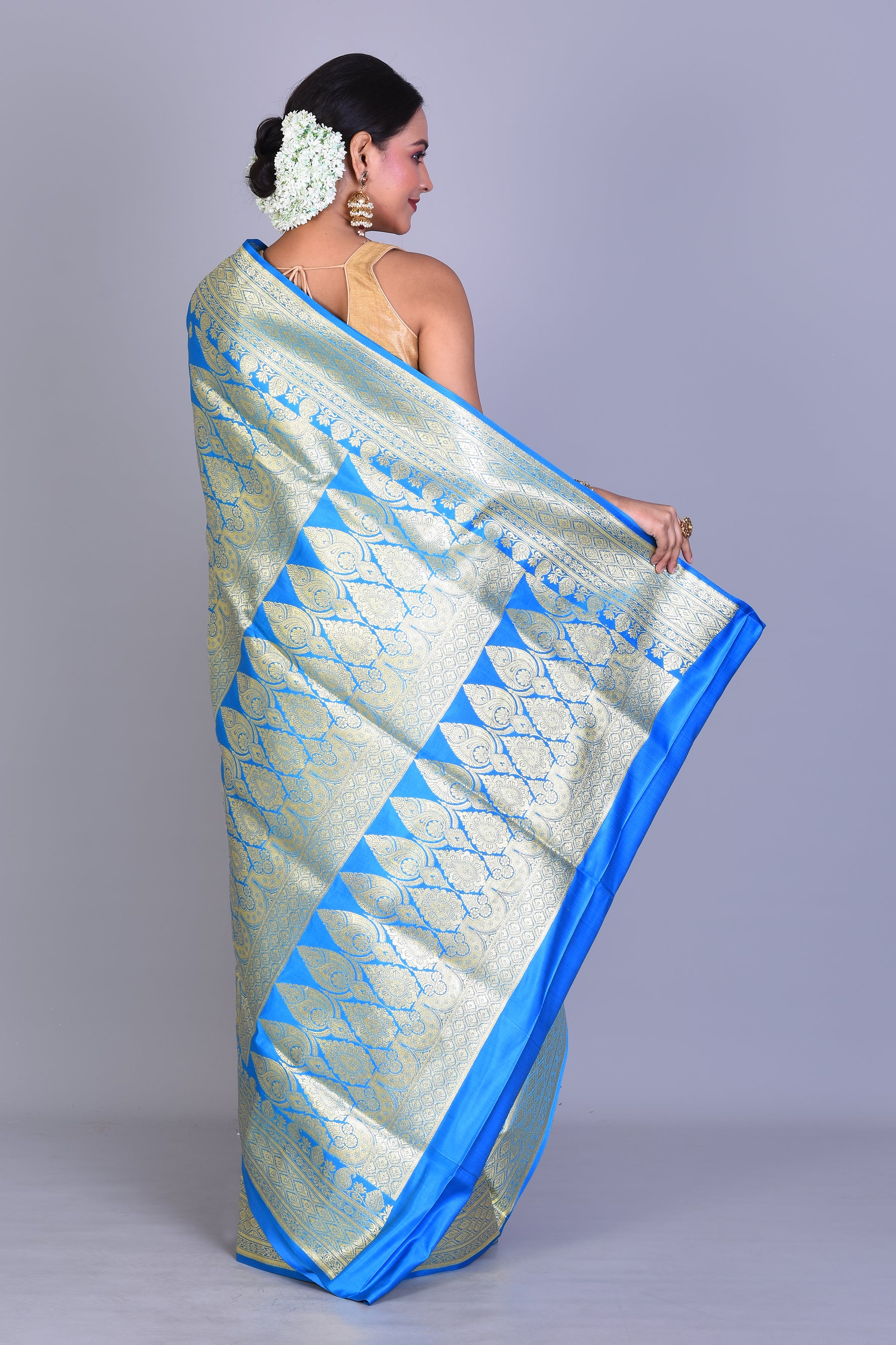 Blue Patli Pallu Banarasi Saree with Blouse Piece - Keya Seth Exclusive