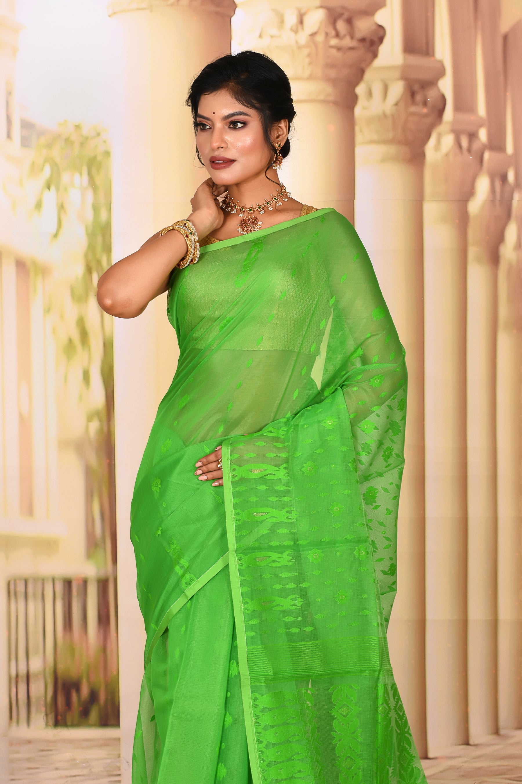 Lightweight Green Jamdani Saree - Keya Seth Exclusive