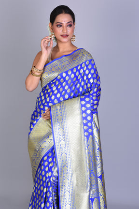 Royal Blue Patli Pallu Banarasi Saree with Blouse Piece - Keya Seth Exclusive