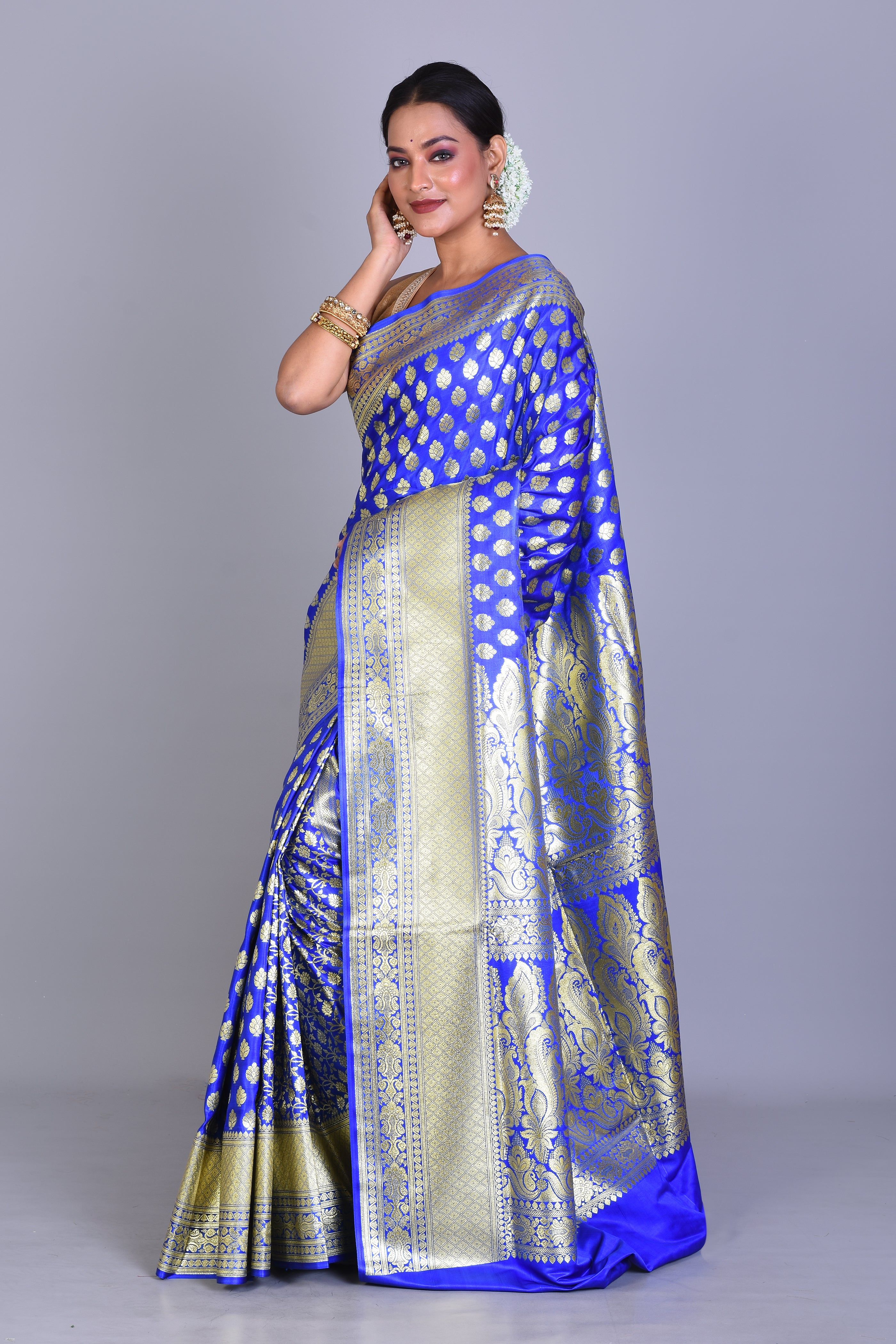 Royal Blue Patli Pallu Banarasi Saree with Blouse Piece - Keya Seth Exclusive