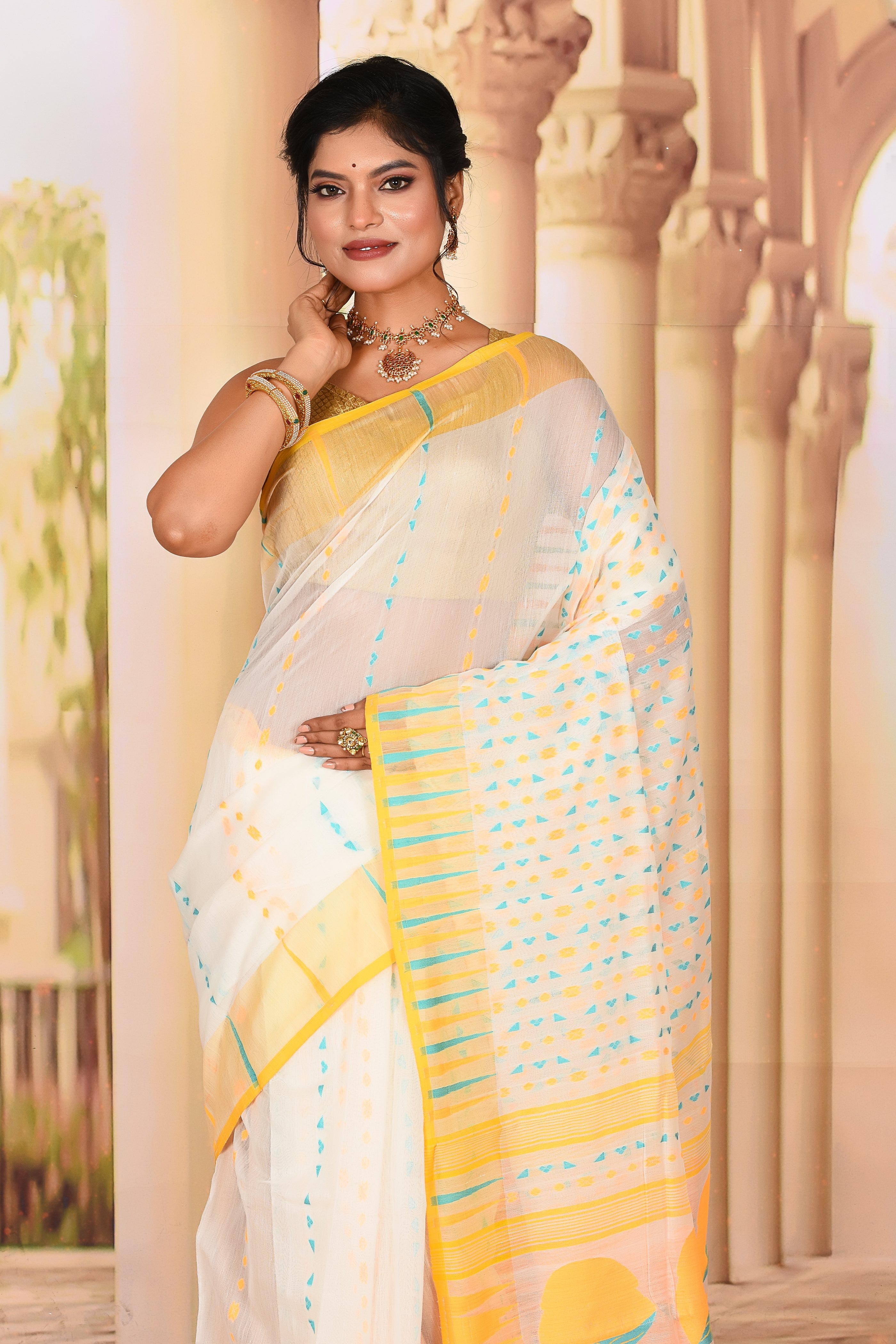 Lightweight White Butta Jamdani Saree - Keya Seth Exclusive