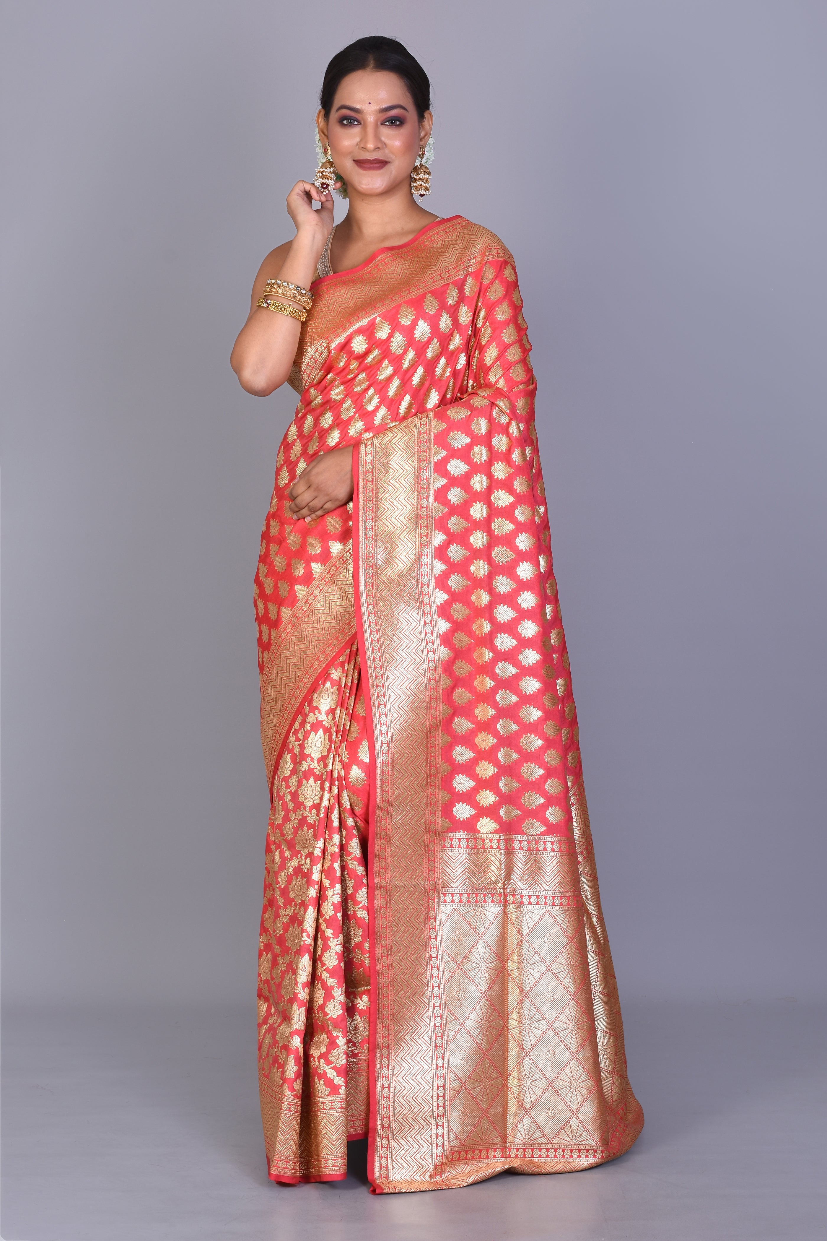 Peach Half & Half Banarasi Saree with Blouse Piece - Keya Seth Exclusive