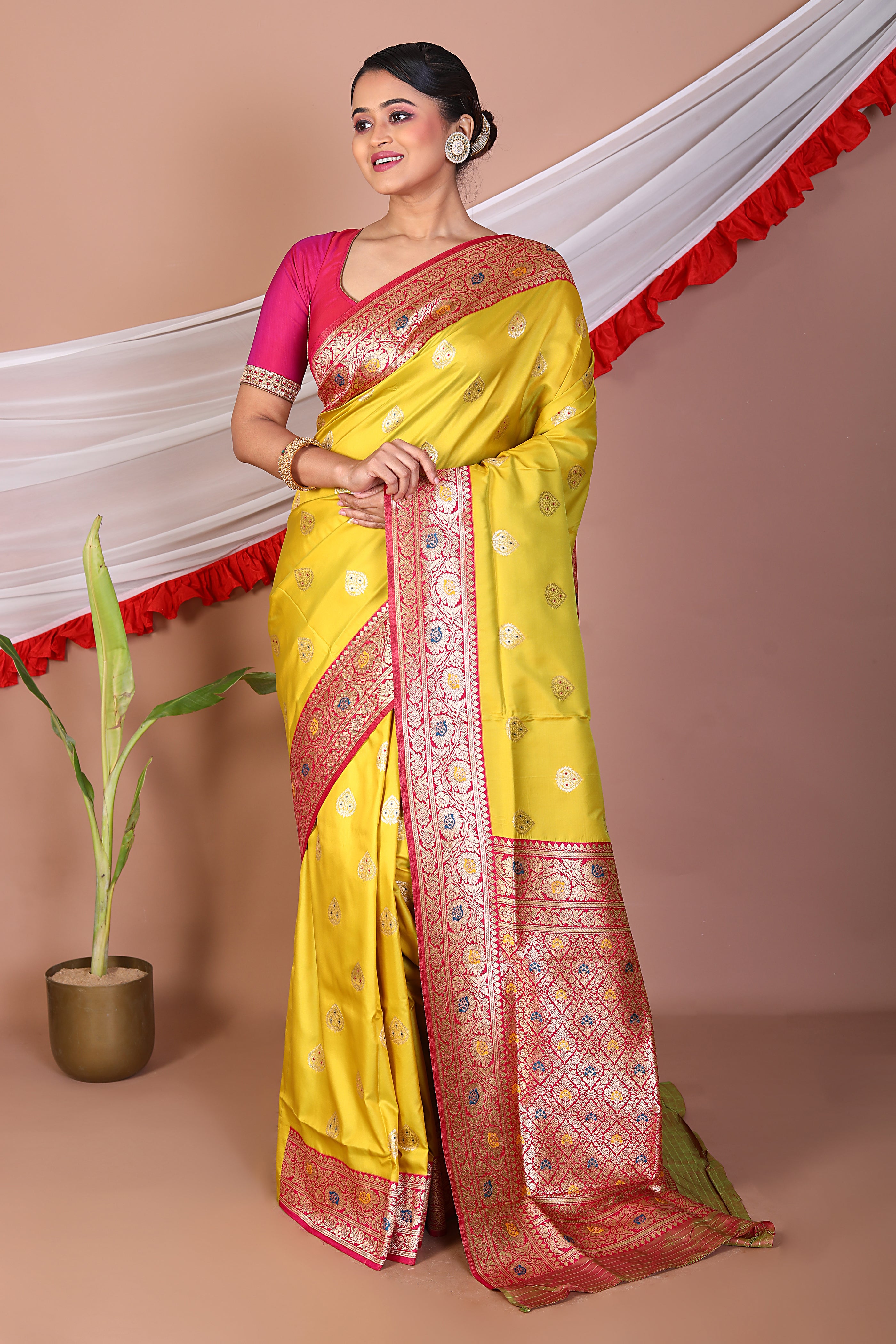Lemon Blended Mashru Silk Saree - Keya Seth Exclusive