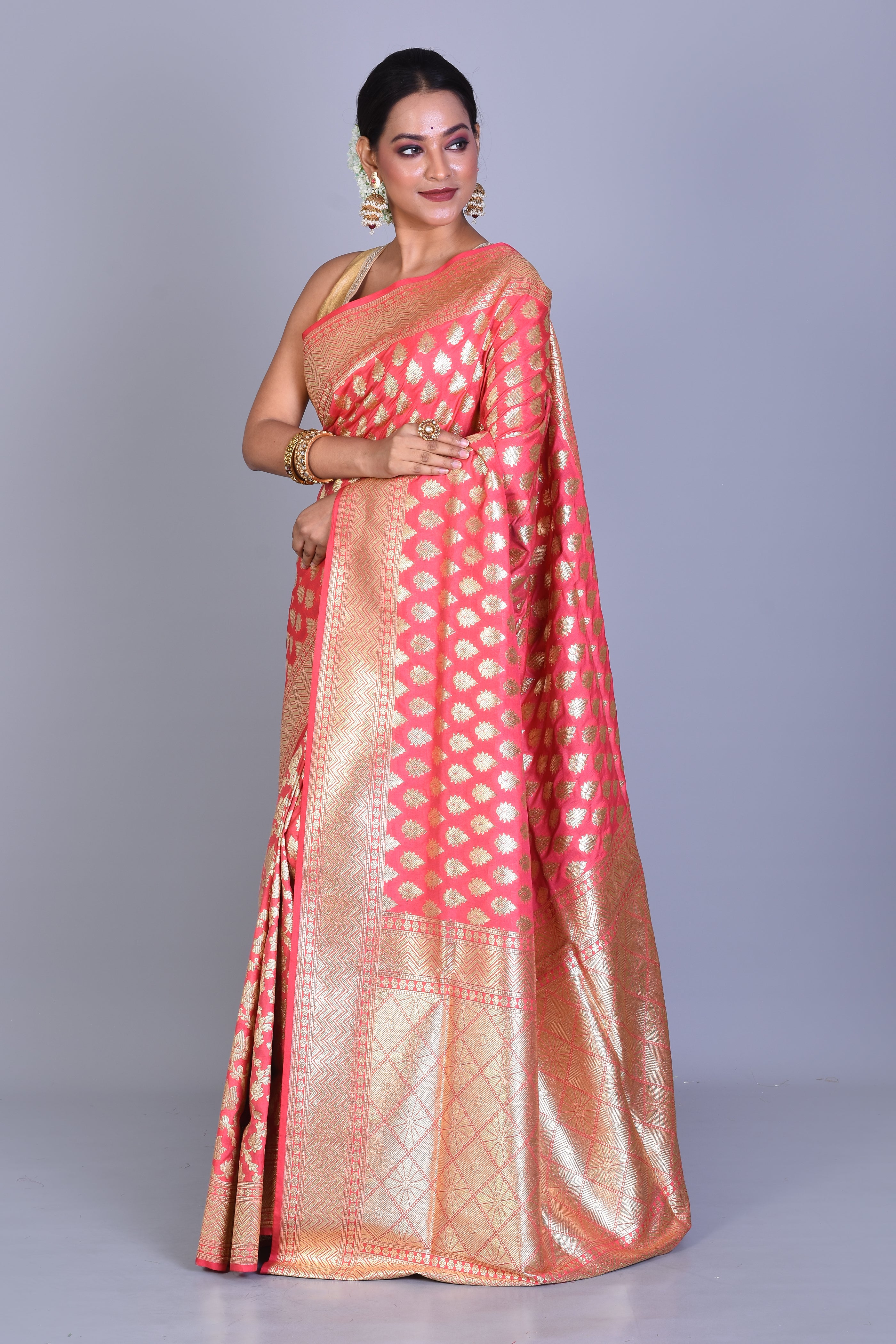 Peach Half & Half Banarasi Saree with Blouse Piece - Keya Seth Exclusive