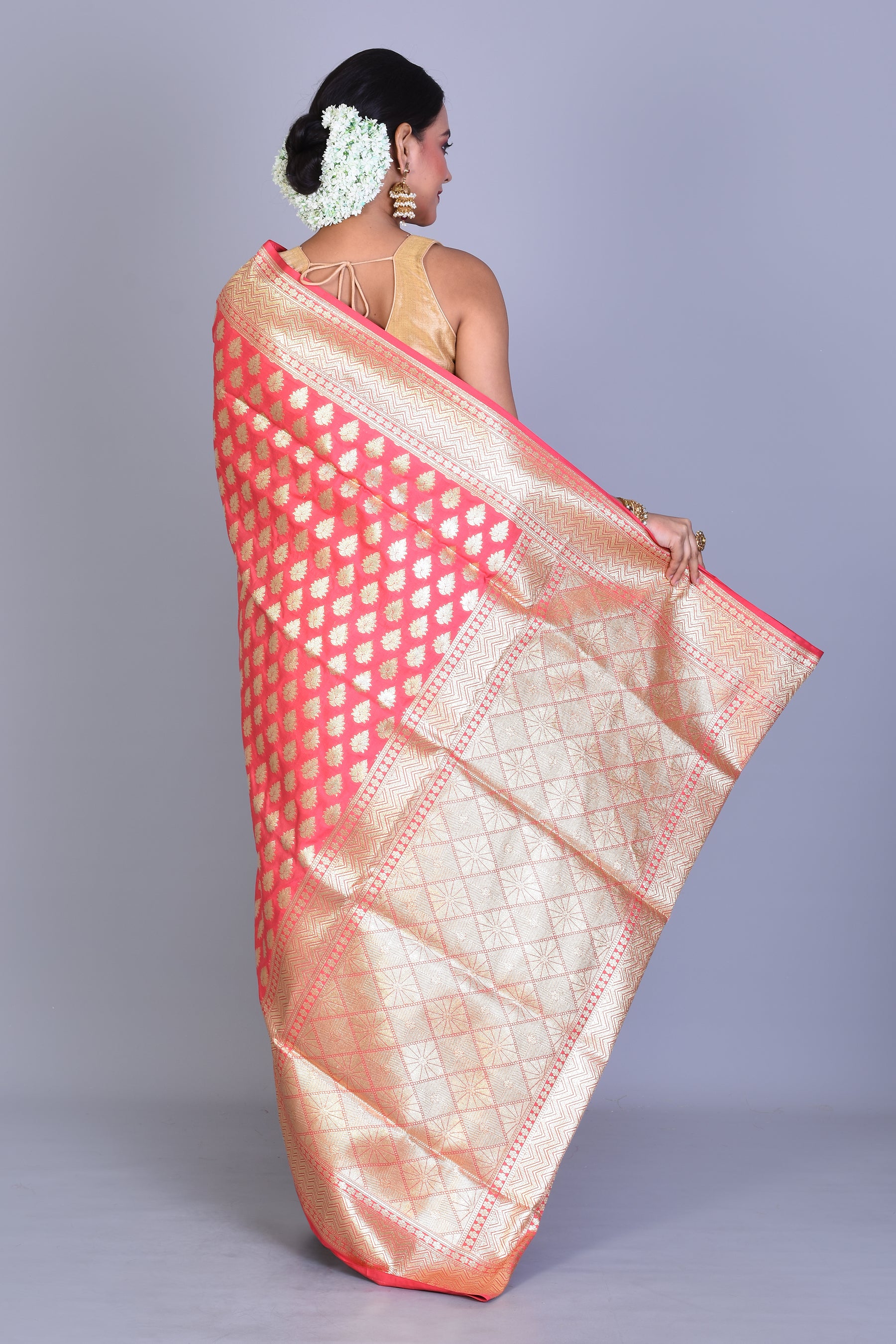 Peach Half & Half Banarasi Saree with Blouse Piece - Keya Seth Exclusive