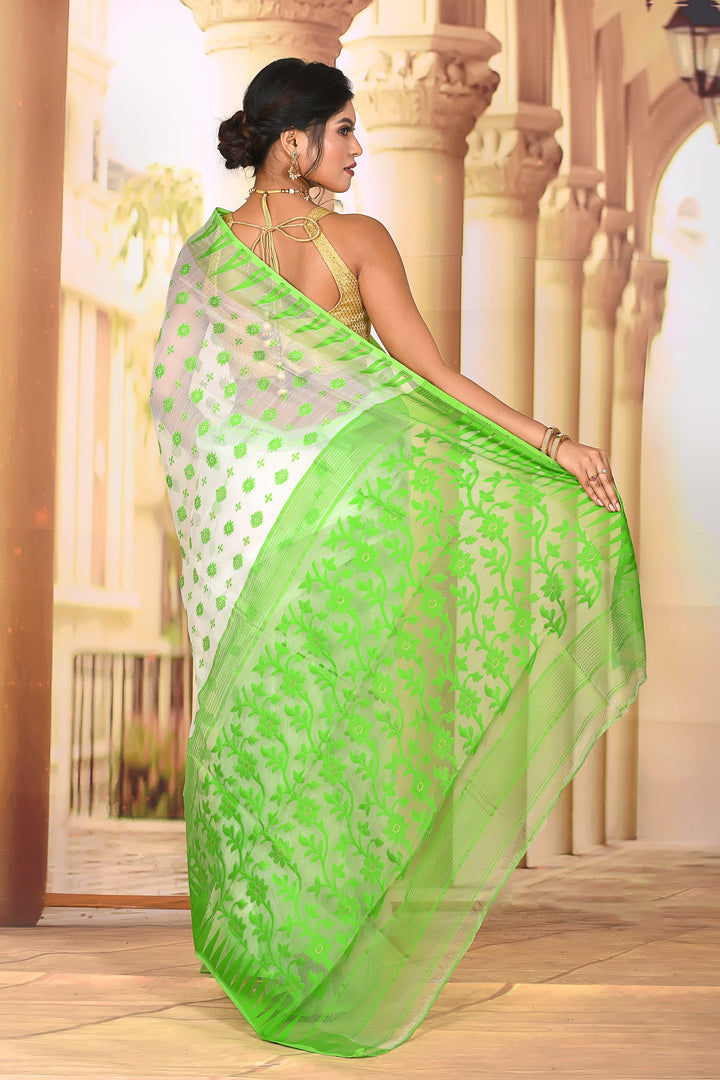 Lightweight White Green Jamdani Saree - Keya Seth Exclusive