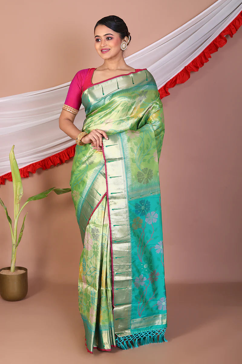 Green Blended Bangalore Silk Saree - Keya Seth Exclusive