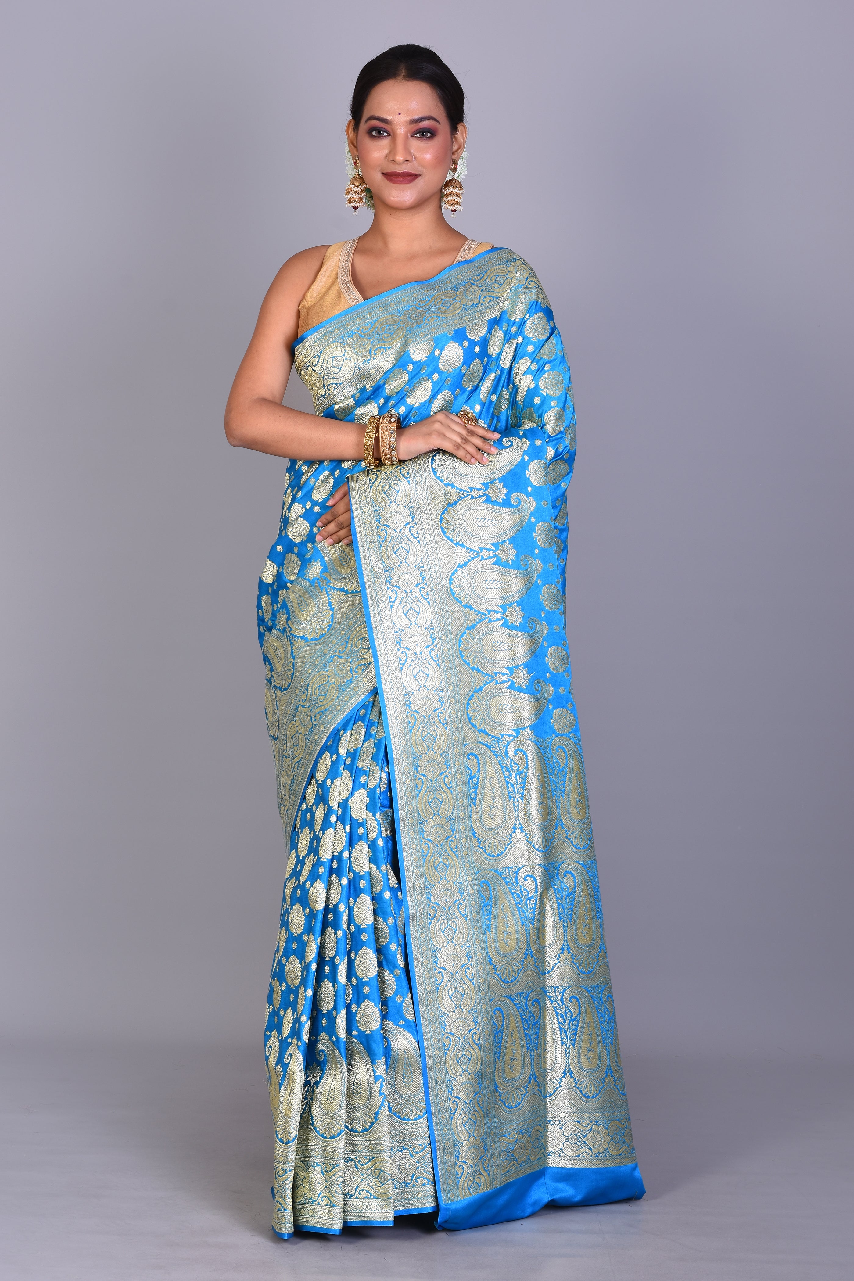 Blue Banarasi Saree with Blouse Piece - Keya Seth Exclusive