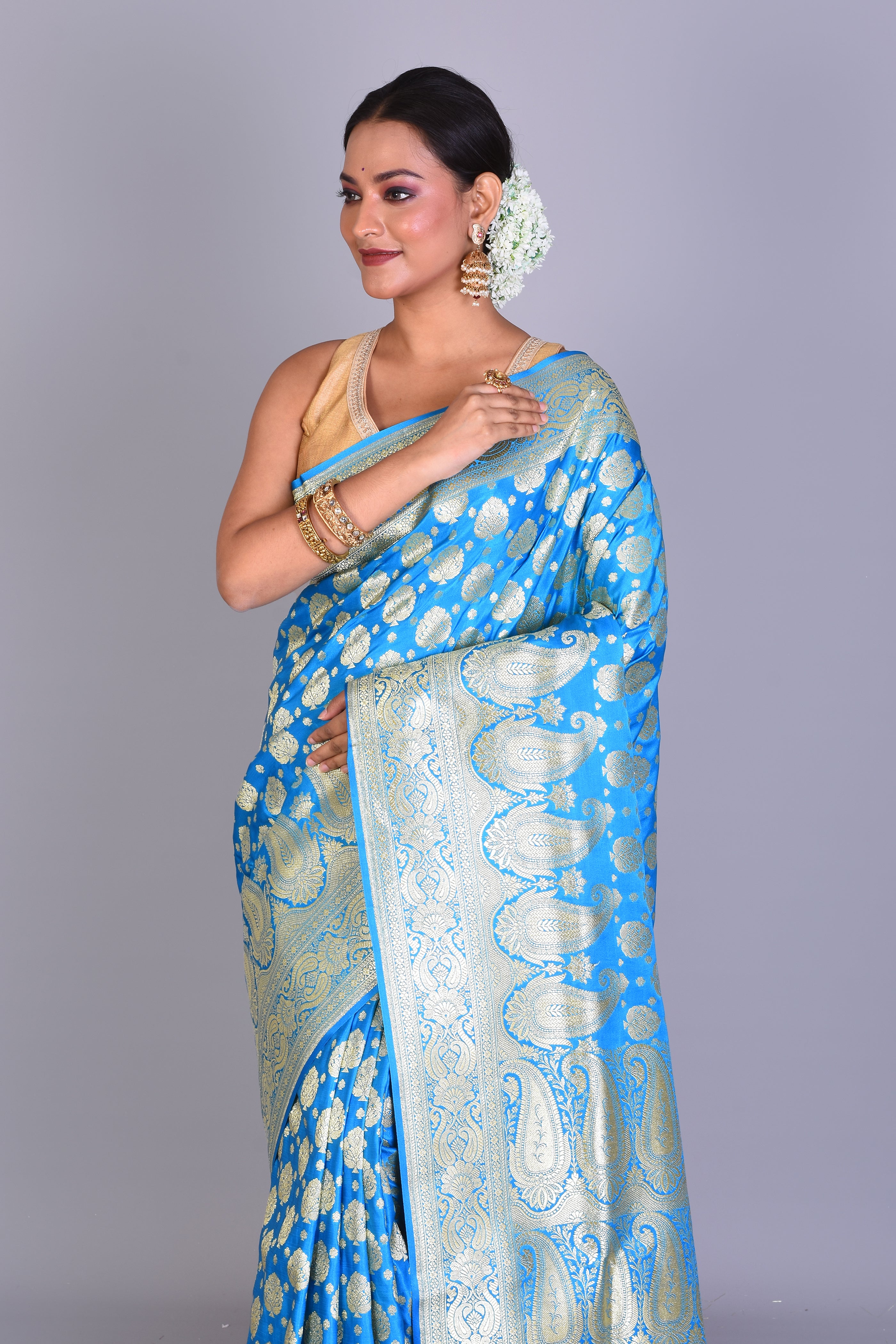 Blue Banarasi Saree with Blouse Piece - Keya Seth Exclusive