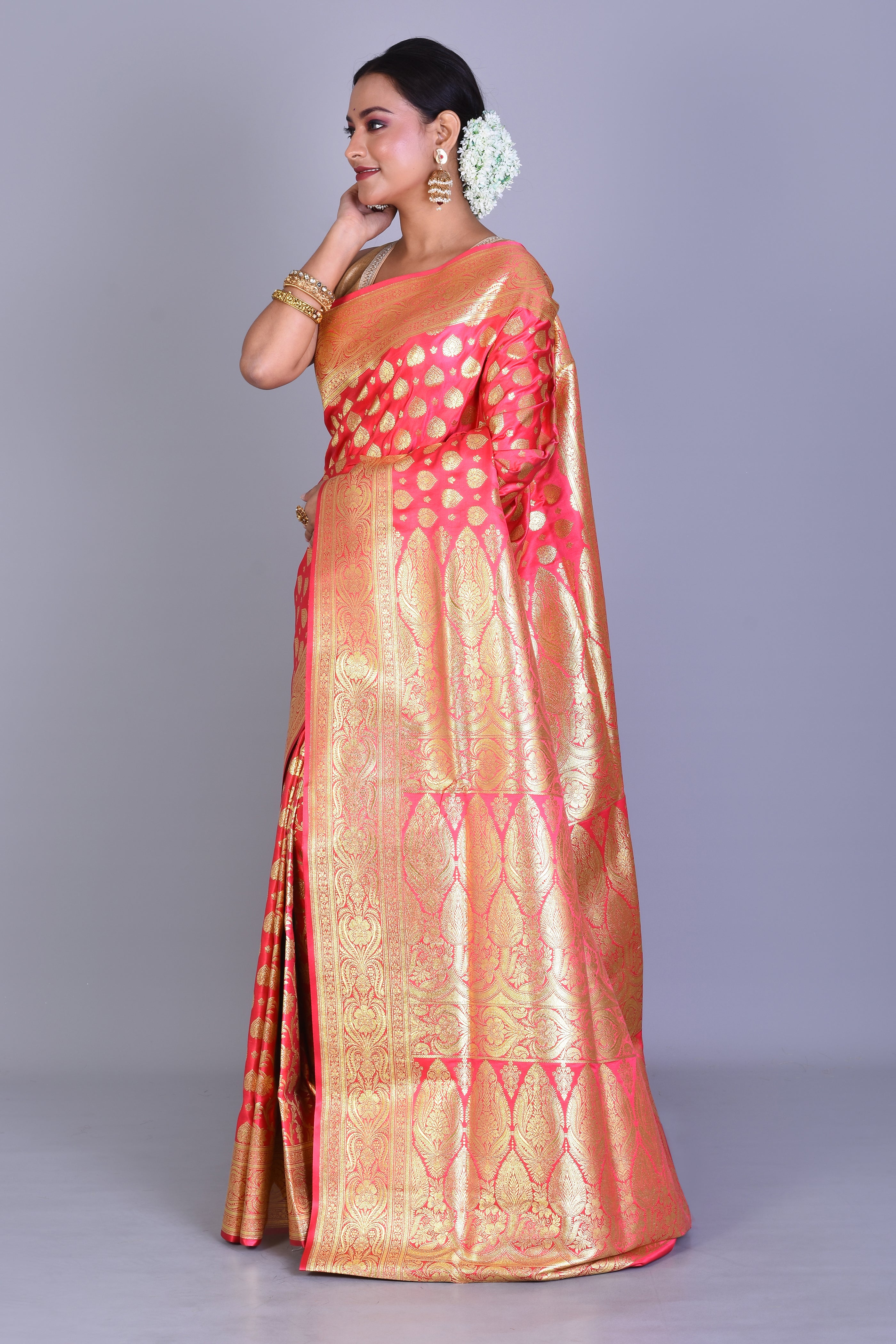 Peach Banarasi Saree with Blouse Piece - Keya Seth Exclusive