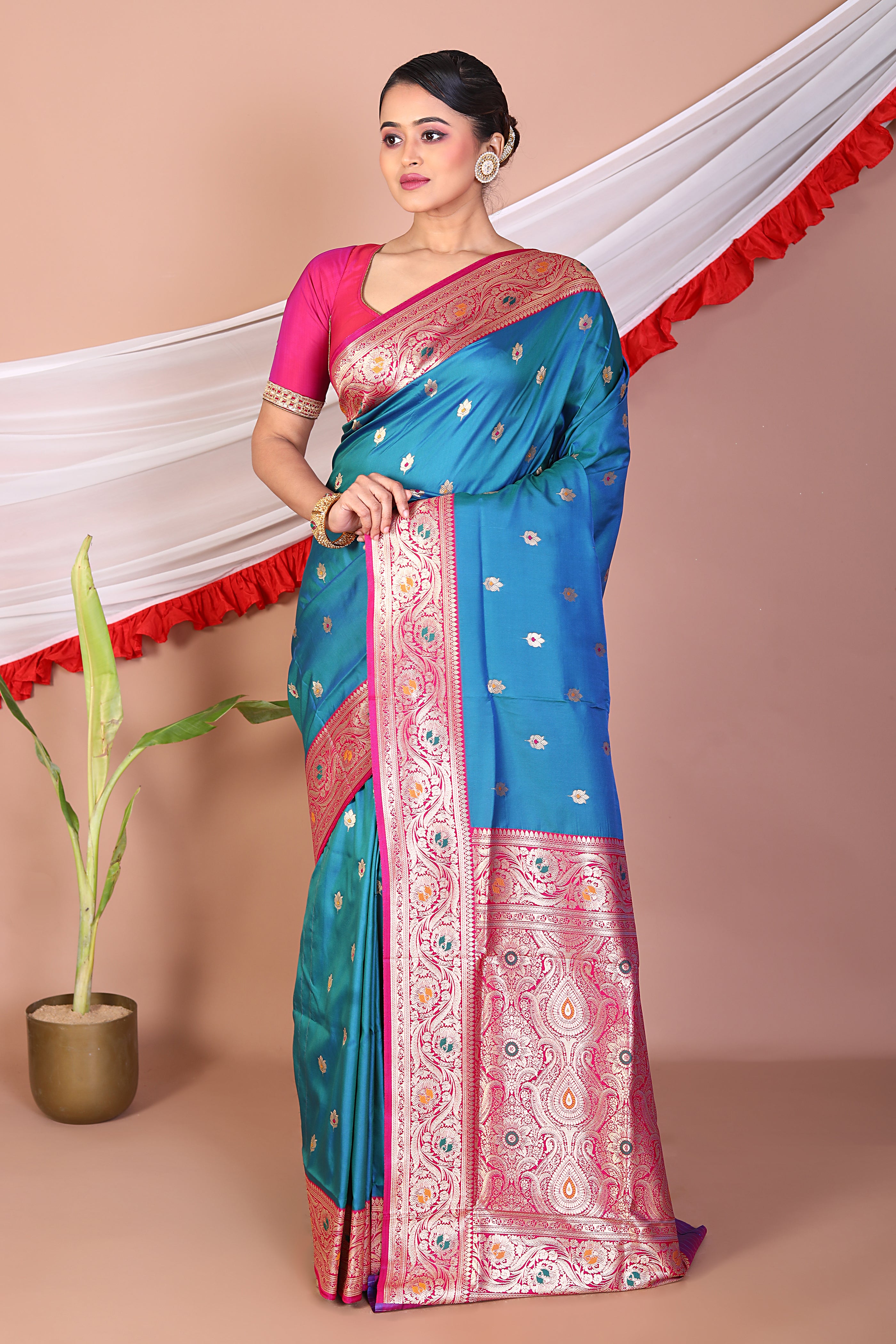 Blue Blended Mashru Silk Saree - Keya Seth Exclusive