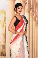 Load image into Gallery viewer, Beautiful White and Black Cotton Handloom Saree - Keya Seth Exclusive
