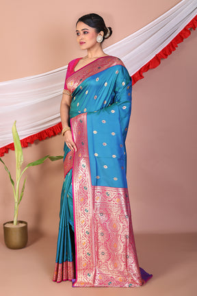 Blue Blended Mashru Silk Saree - Keya Seth Exclusive