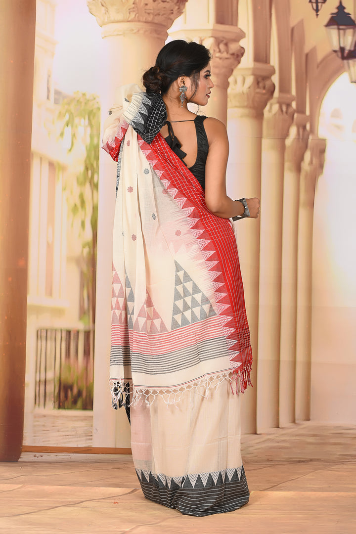 Beautiful White and Black Cotton Handloom Saree - Keya Seth Exclusive