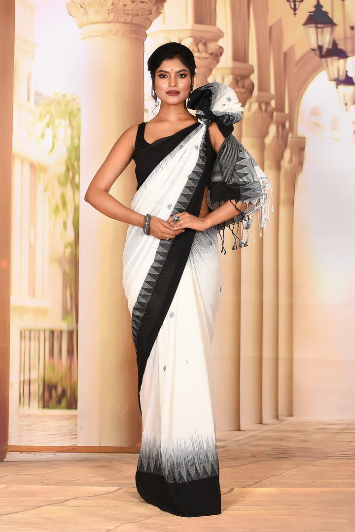 Attractive White and Black Cotton Handloom Saree - Keya Seth Exclusive