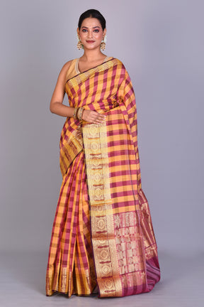 Yellow Checkered Cotton Saree with Blouse Piece - Keya Seth Exclusive