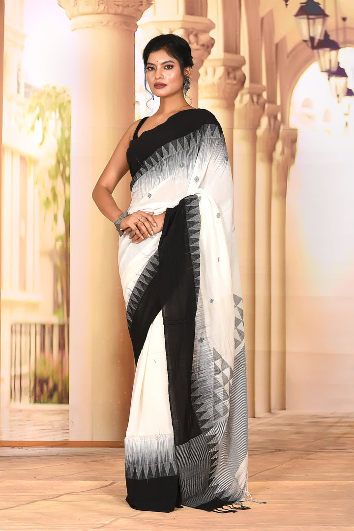 Attractive White and Black Cotton Handloom Saree - Keya Seth Exclusive