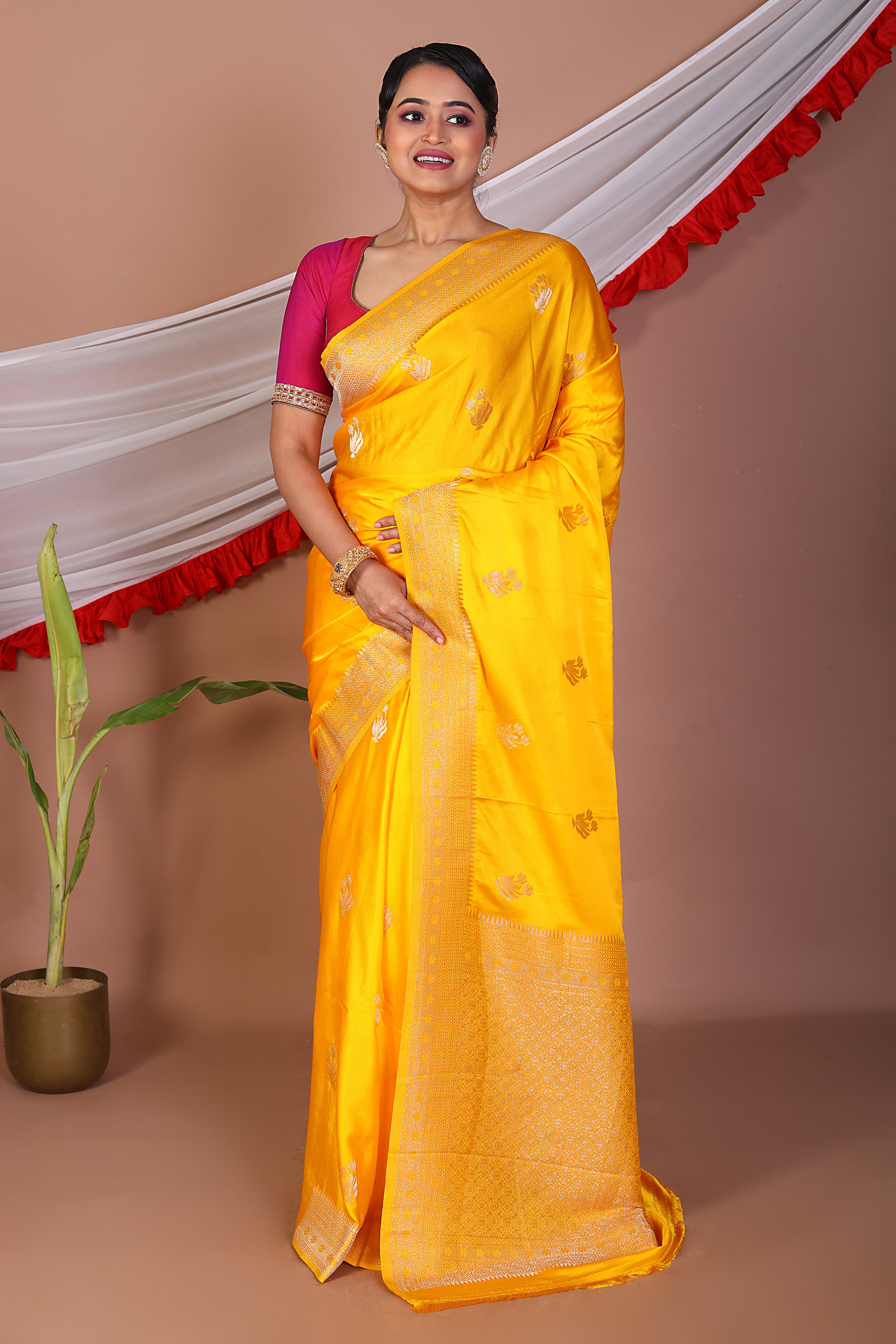 Yellow Blended Mashru Silk Saree - Keya Seth Exclusive