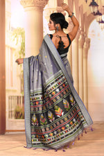Load image into Gallery viewer, Beautiful Grey Tussar Silk Saree - Keya Seth Exclusive
