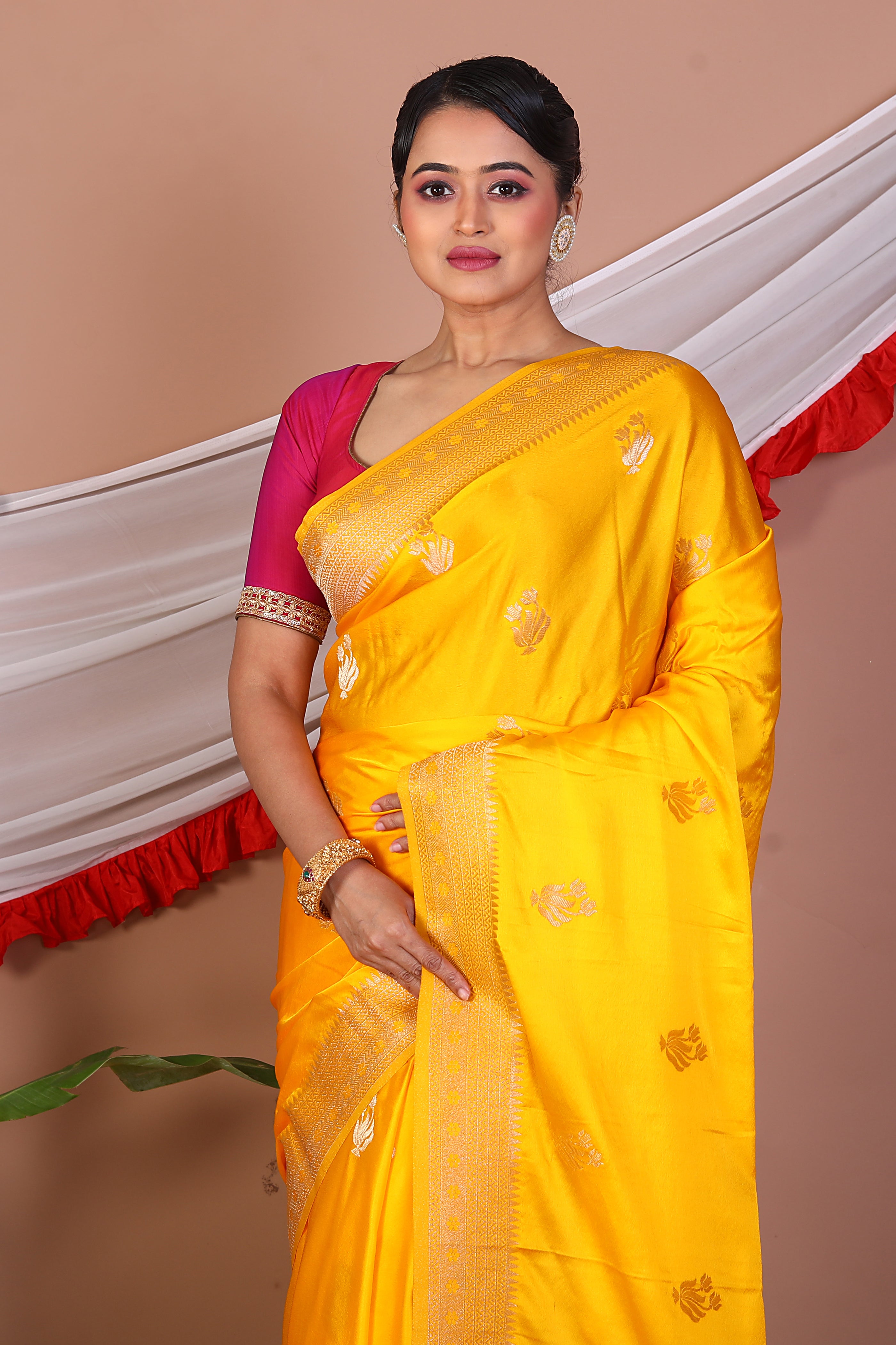 Yellow Blended Mashru Silk Saree - Keya Seth Exclusive