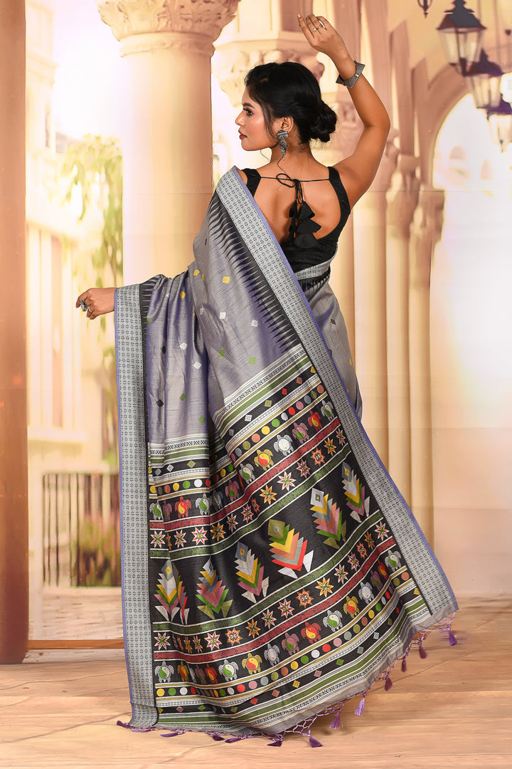 Beautiful Grey Tussar Silk Saree - Keya Seth Exclusive