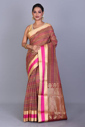 Multicolored Checkered Cotton Saree with Blouse Piece - Keya Seth Exclusive