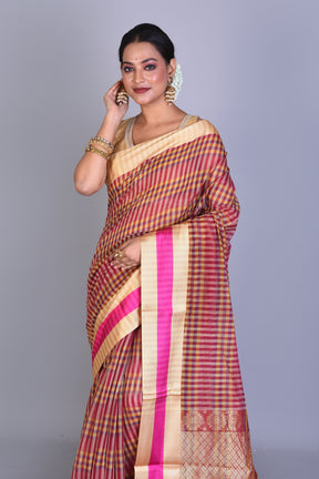 Multicolored Checkered Cotton Saree with Blouse Piece - Keya Seth Exclusive