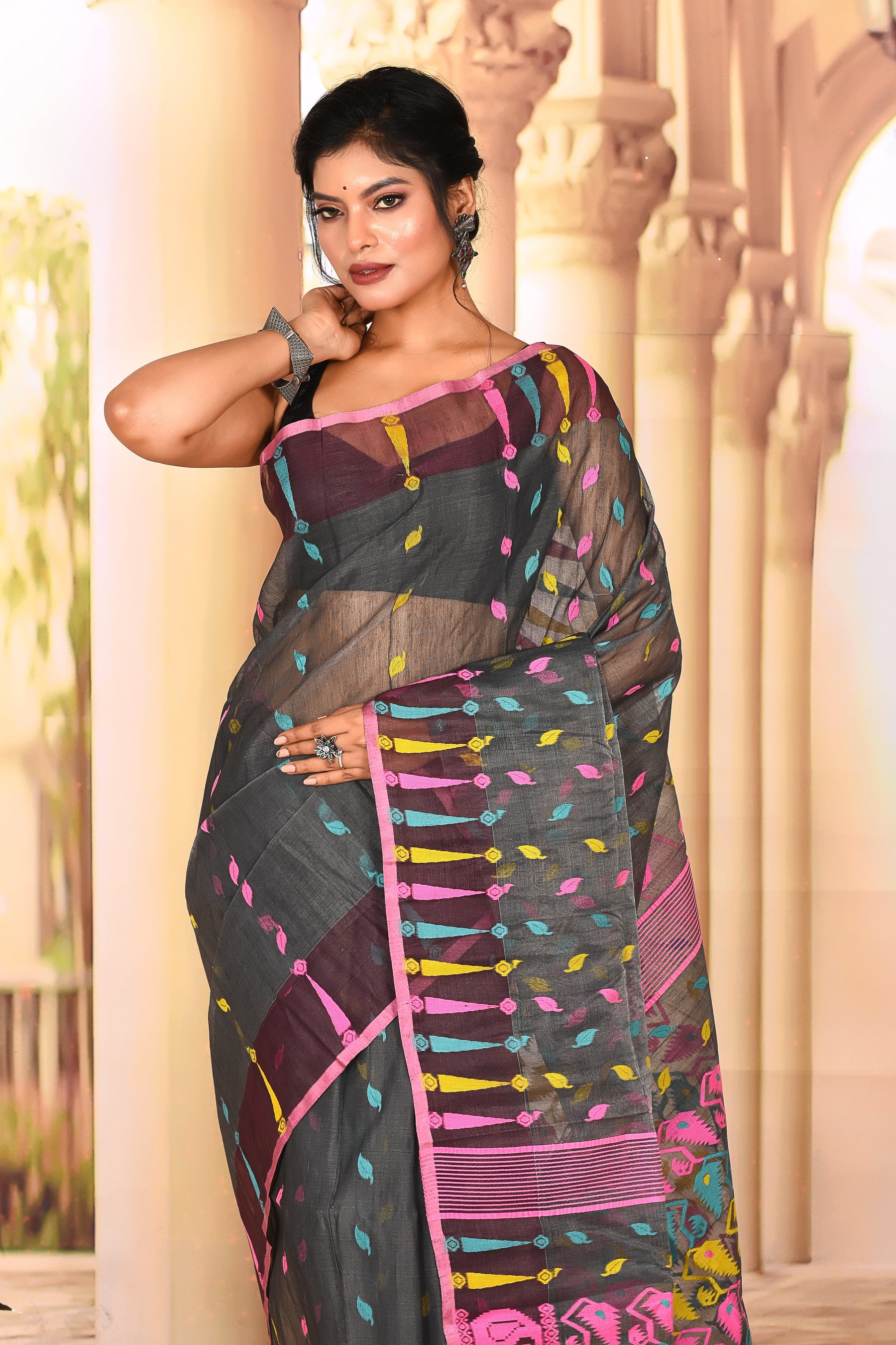 Lightweight Grey Jamdani Saree - Keya Seth Exclusive