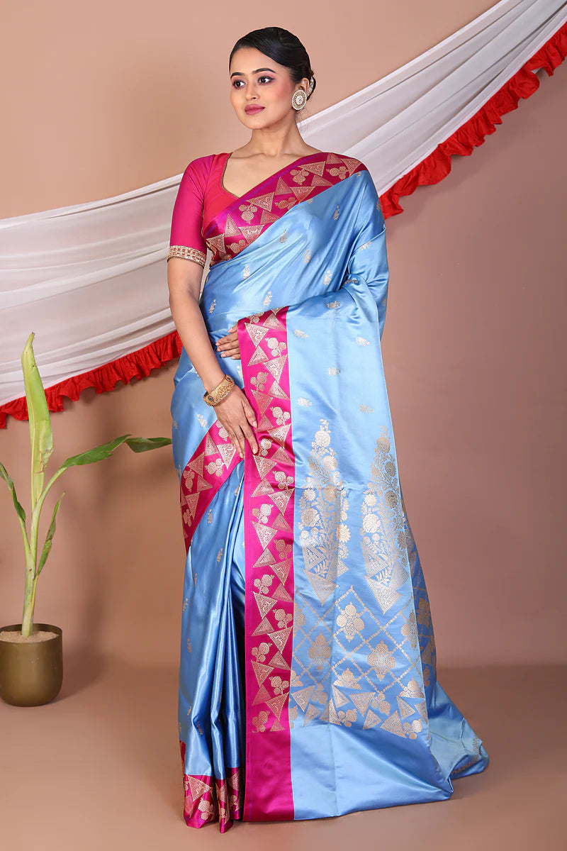 Blue Blended Mashru Silk Saree - Keya Seth Exclusive