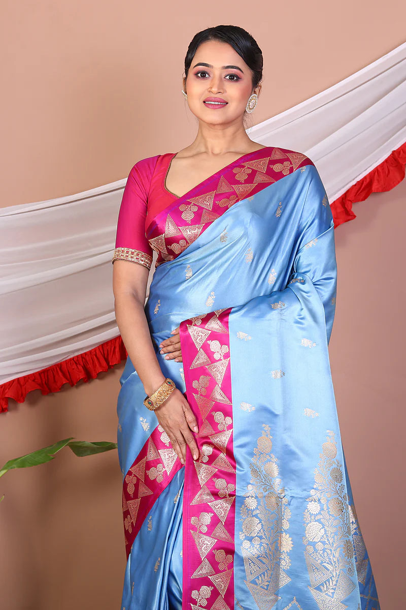 Blue Blended Mashru Silk Saree - Keya Seth Exclusive
