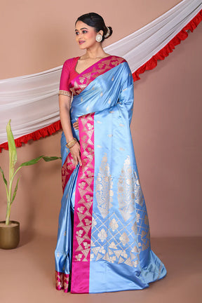 Blue Blended Mashru Silk Saree - Keya Seth Exclusive