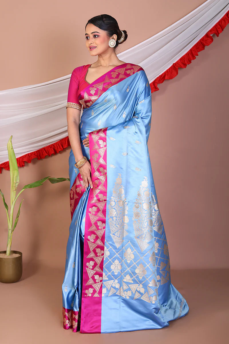 Blue Blended Mashru Silk Saree - Keya Seth Exclusive
